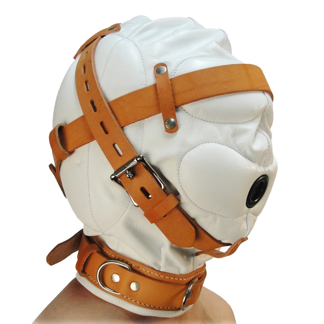 Strict Leather Sensory Isolation Hood White-Tan Adjustable