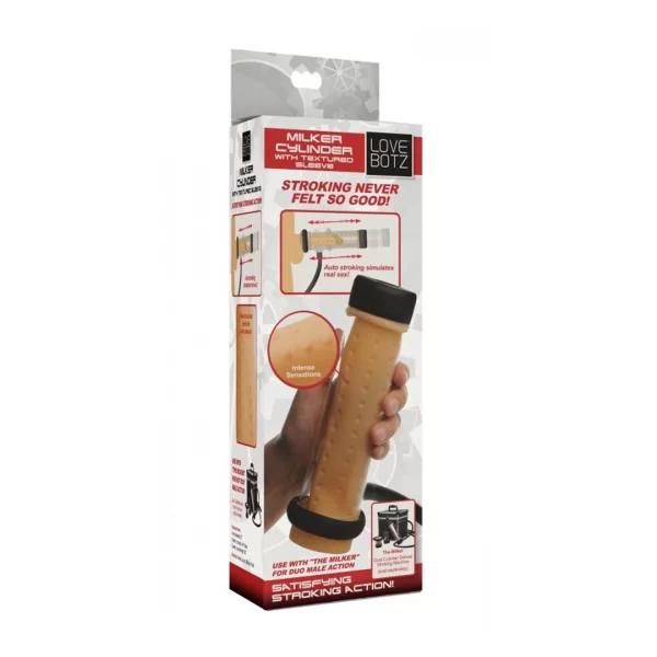 XR Brands Milker Textured Cylinder Attachment is a automatic masturbator designed for comfortable use