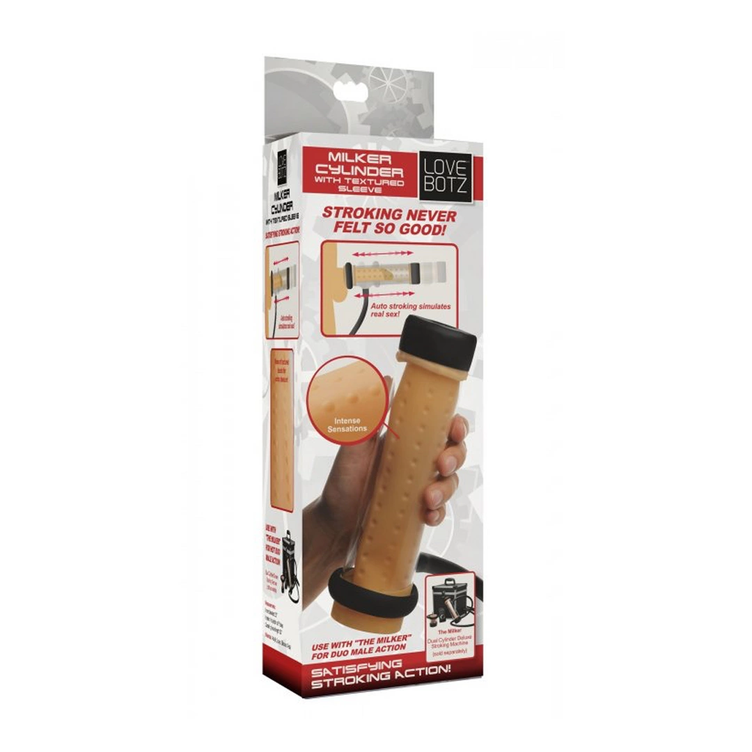 XR Brands Milker Textured Cylinder Attachment is a automatic masturbator designed for comfortable use