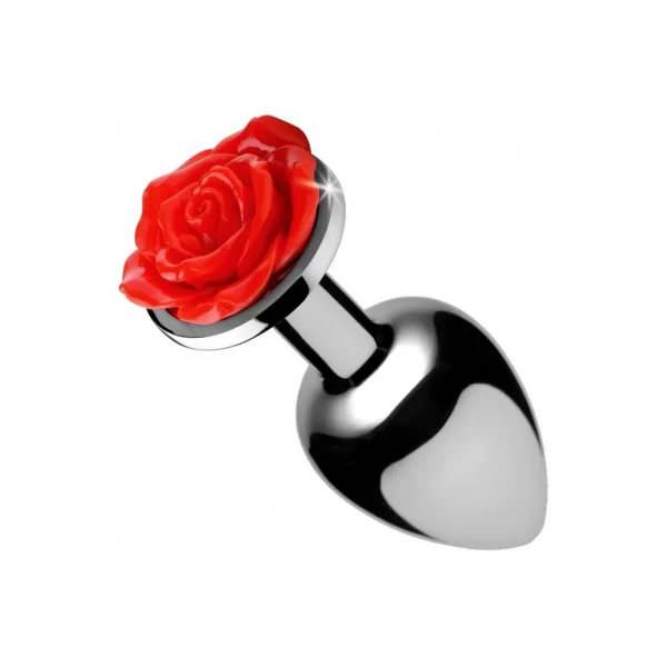 Red Rose Metal Intimate Plug Small - Black Rose