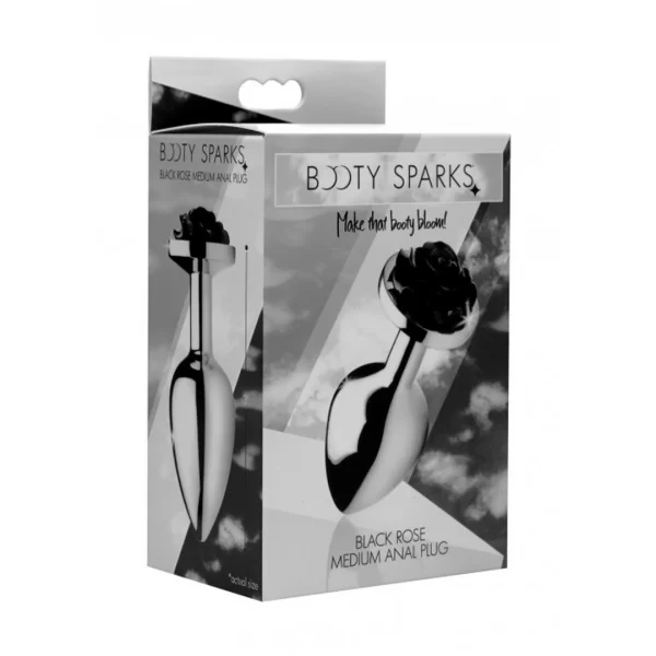 XR Brands Rosebud Plug Å›redni aluminiowy z dekoracjÄ… roÅ¼y czarny