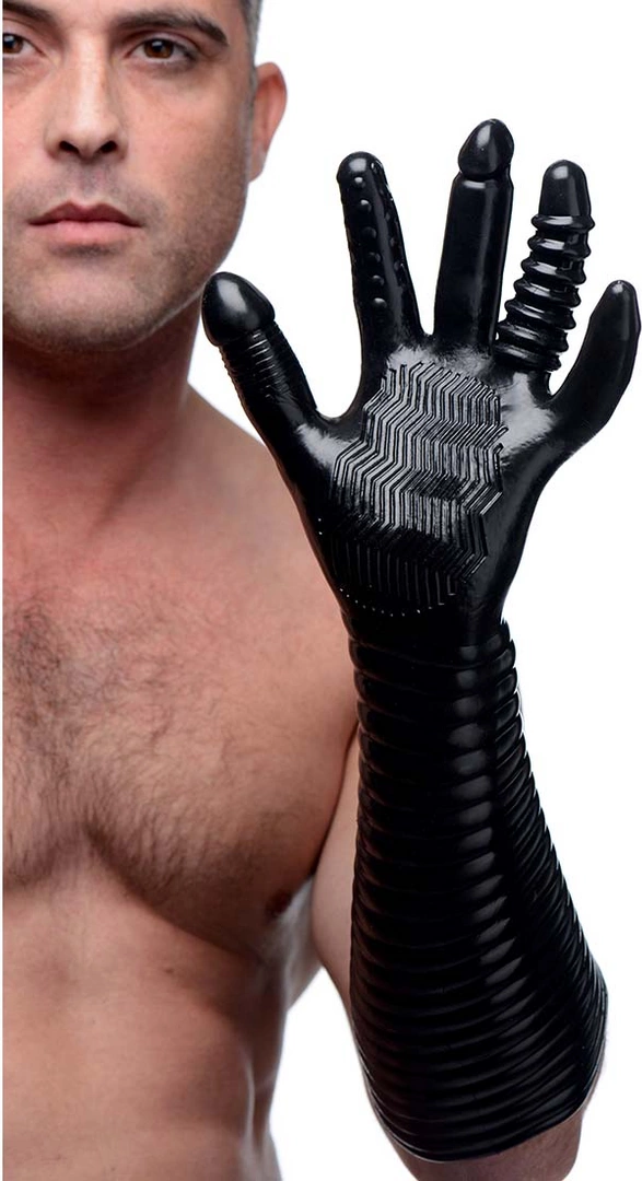 XR Brands Pleasure Fister Black Textured Glove 39cm TPR