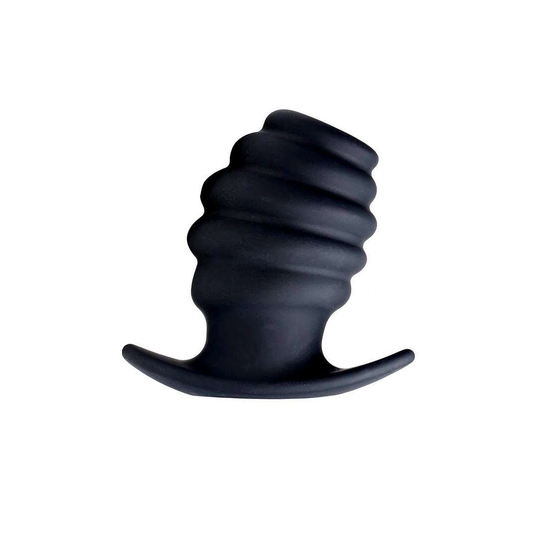 XR Brands HIVE Tunnel Plug Medium Silicone Ribbed Hollow Black