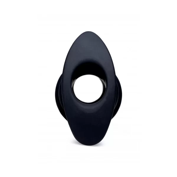 XR Brands HIVE Tunnel Plug Medium Silicone Ribbed Hollow Black. Butt plug. See functions