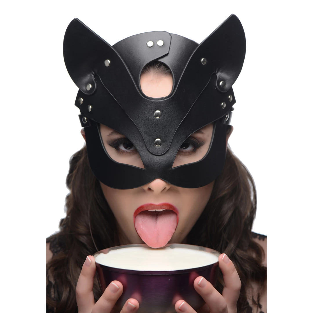 XR Brands Naughty Kitty maska kotka z regulowanym paskiem czarna