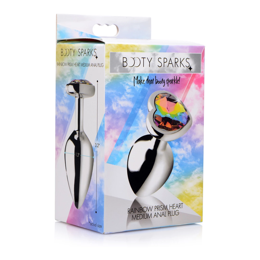 XR Brands Korek anatomiczny aluminium tęczowy kryształ serce średni XR Brands Korek anatomiczny aluminium tęczowy kryształ serce średni