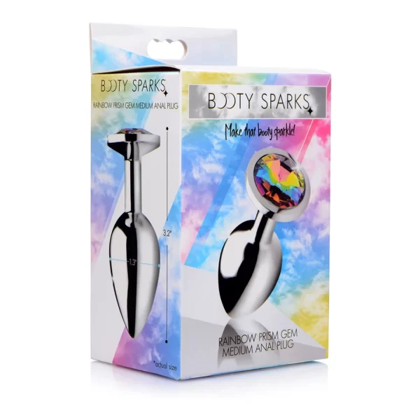 XR Brands Korek analny Rainbow Prism Gem Å›redni aluminiowy z krysztaÅ‚em