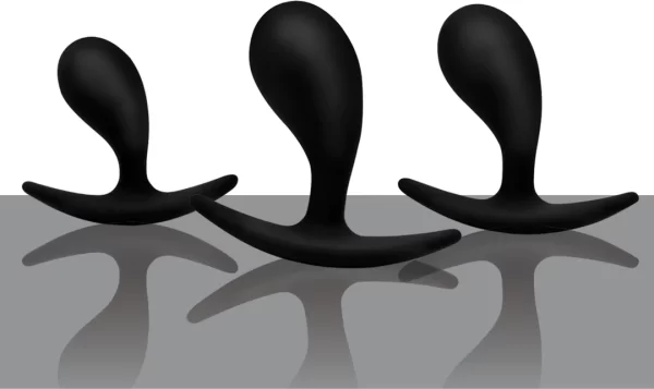 XR Brands Dark Droplets 3-Piece Curved Anal Trainer Set Black Silicone