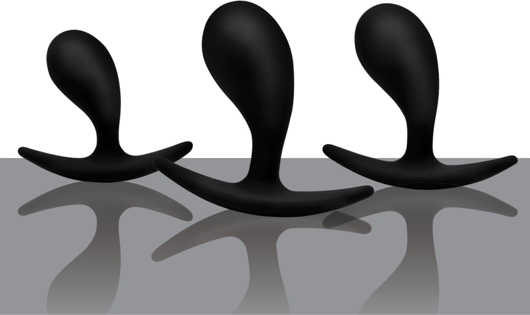 XR Brands Dark Droplets 3-Piece Curved Anal Trainer Set Black Silicone