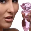 XR Brands Pink Rose Glass Intimate Plug Large - Artistic Borosilicate. Butt plug. See functions