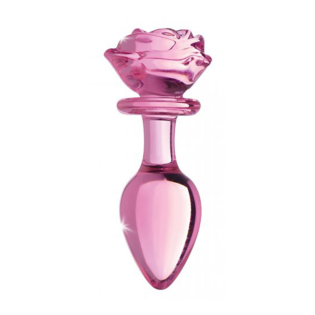 XR Brands Pink Rose Glass Intimate Plug Large