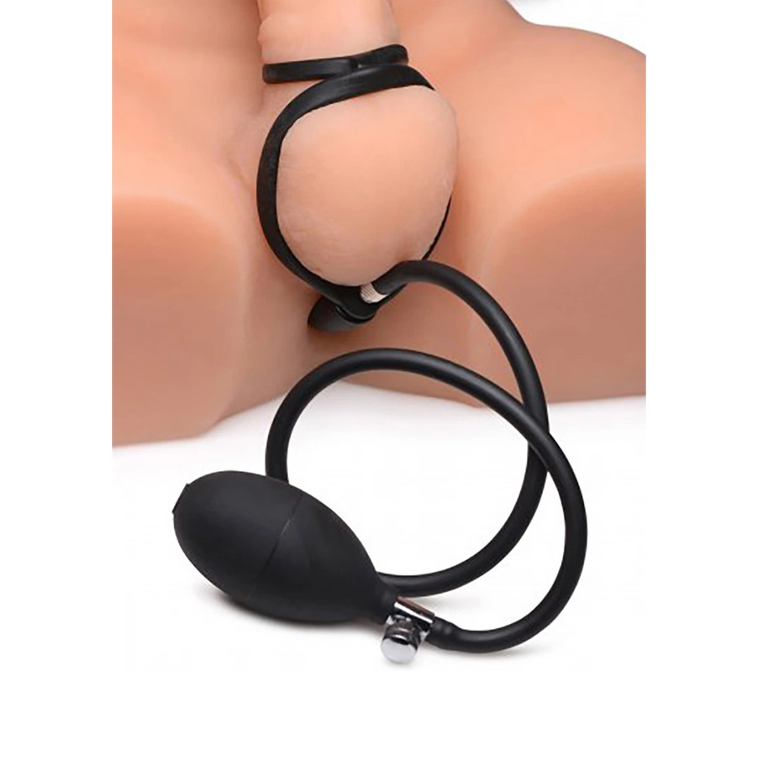 XR Brands Master Series Devils Rattle Inflatable Silicone Plug & Dual Ring. Butt plug. See functions