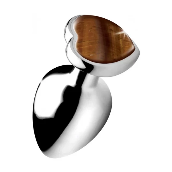 XR Brands Heart Plug Large - Aluminum & Tiger Eye Gem