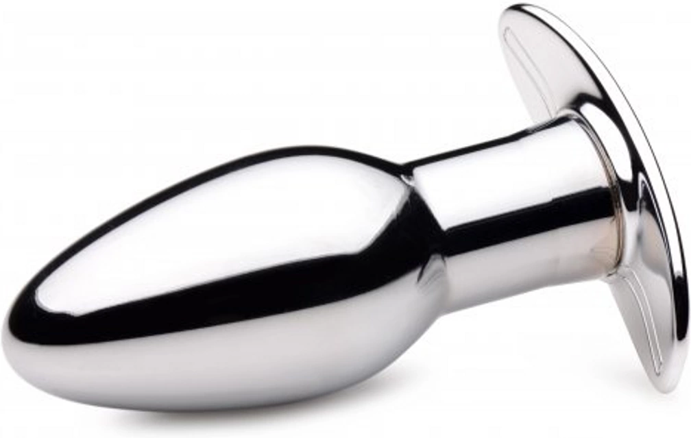 XR Brands Chrome Blast Small Metal Plug Rechargeable Vibrating Remote. Butt plug