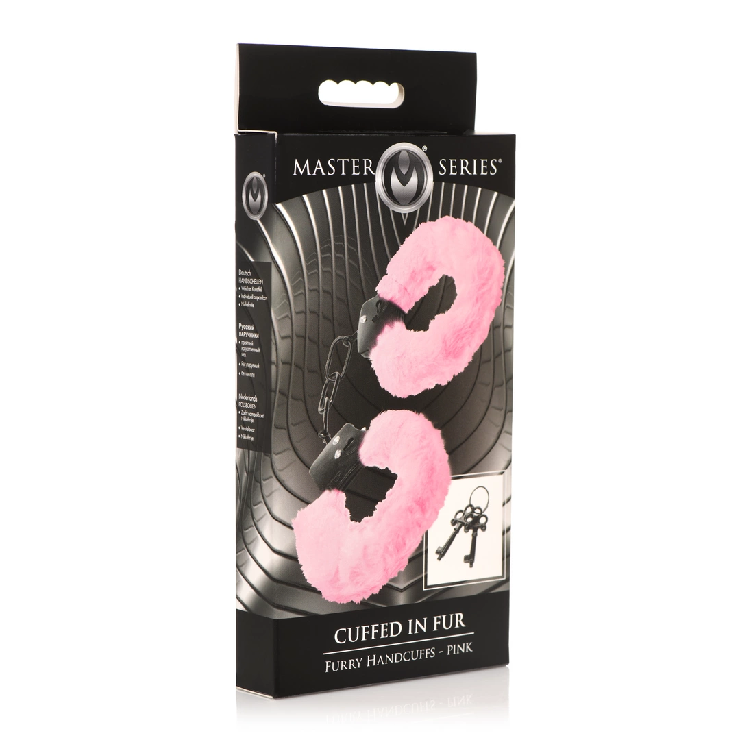 Cuffed in Fur Pink Adjustable Faux Fur Handcuffs with Metal