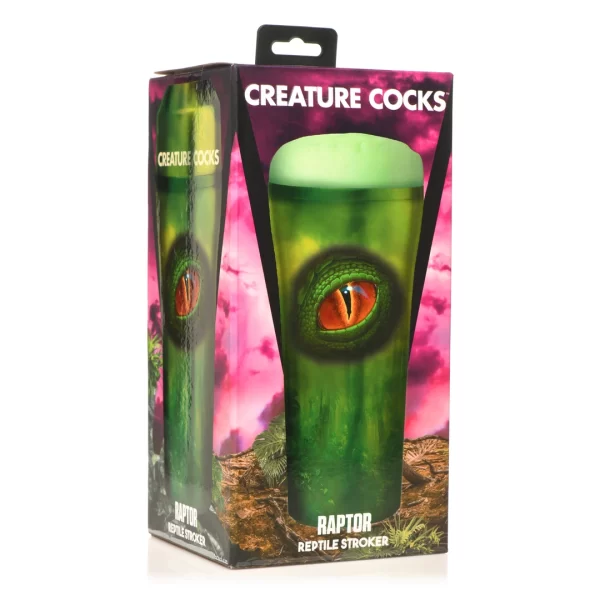 XR Brands Raptor Reptile Intimate Device Green Textured Silicone combines body-safe silicone and an ergonomic design in a practical