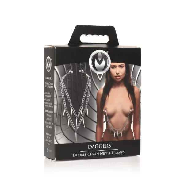 Daggers Adjustable Double Chain Nipple Clamps with Spiked