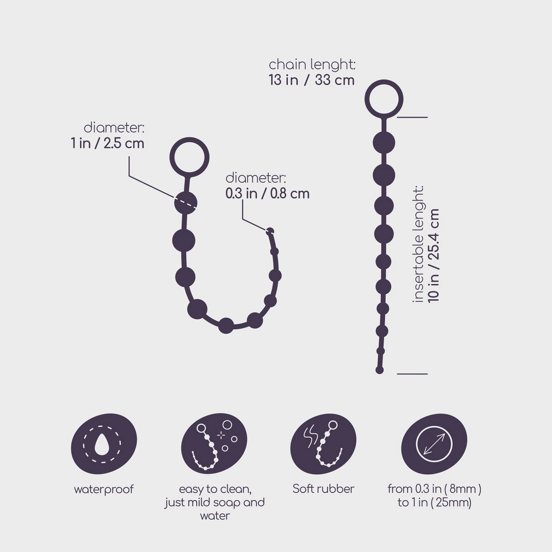Crushious Flexible Bead Chain Pink 25.4 cm - Soft Rubber Intimate Accessory. Anal beads. See functions