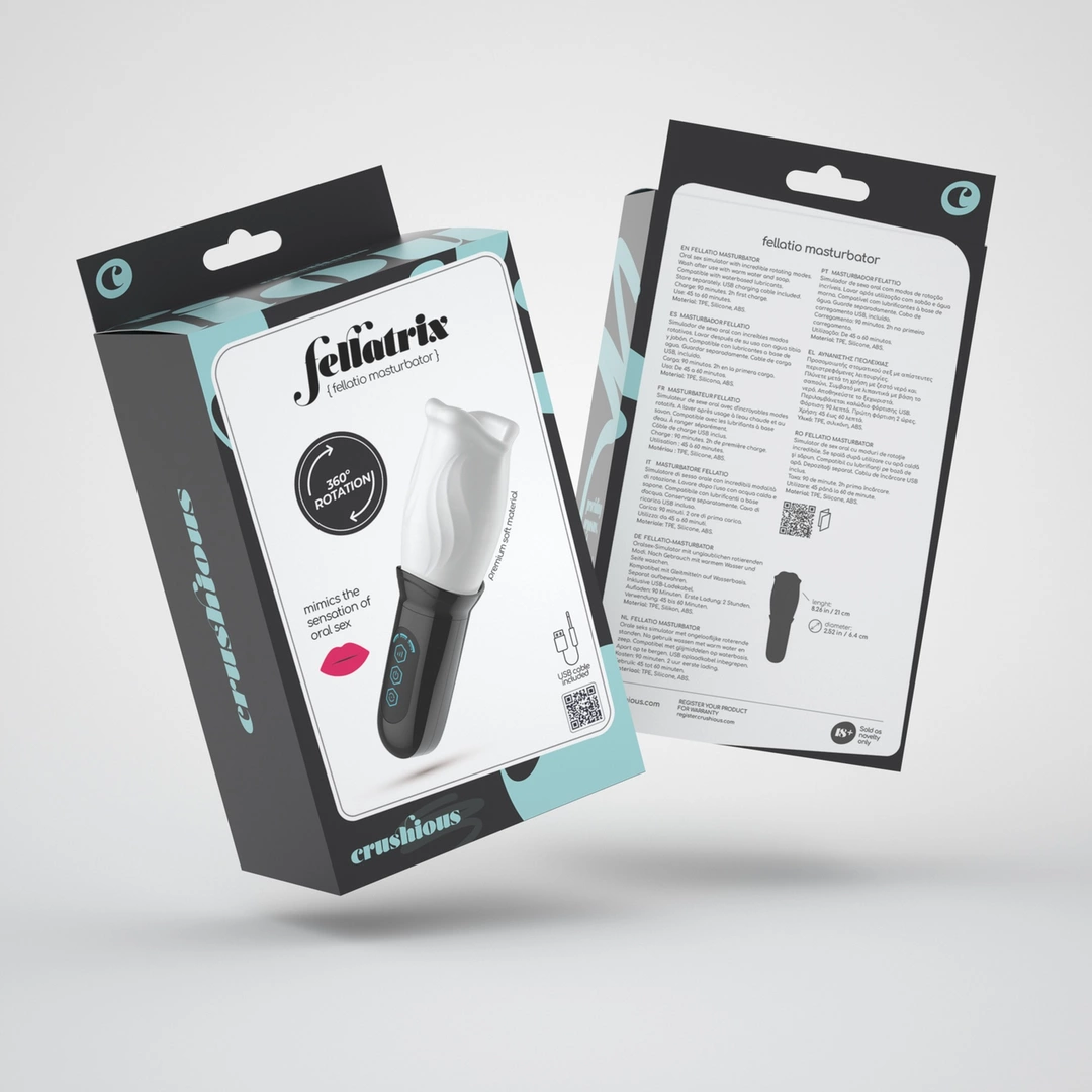 Crushious Fellatrix Rotating Intimate Device White 21cm USB Waterproof combines rechargeable power and waterproof construction in a practical