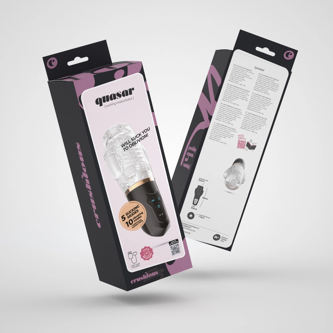 Crushious Quasar Transparent Intimate Device with Suction & Vibration combines 5 vibration modes and rechargeable power in a practical