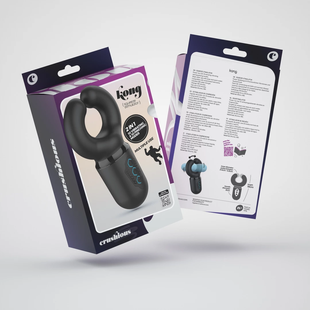 Crushious Kong Black - Automatyczna maszyna intymna z funkcją nacisku i wibracji - Anelma Crushious Kong Intimate Machine with Pressure & Vibration Black 16cm combines rechargeable power and body-safe silicone in a practical