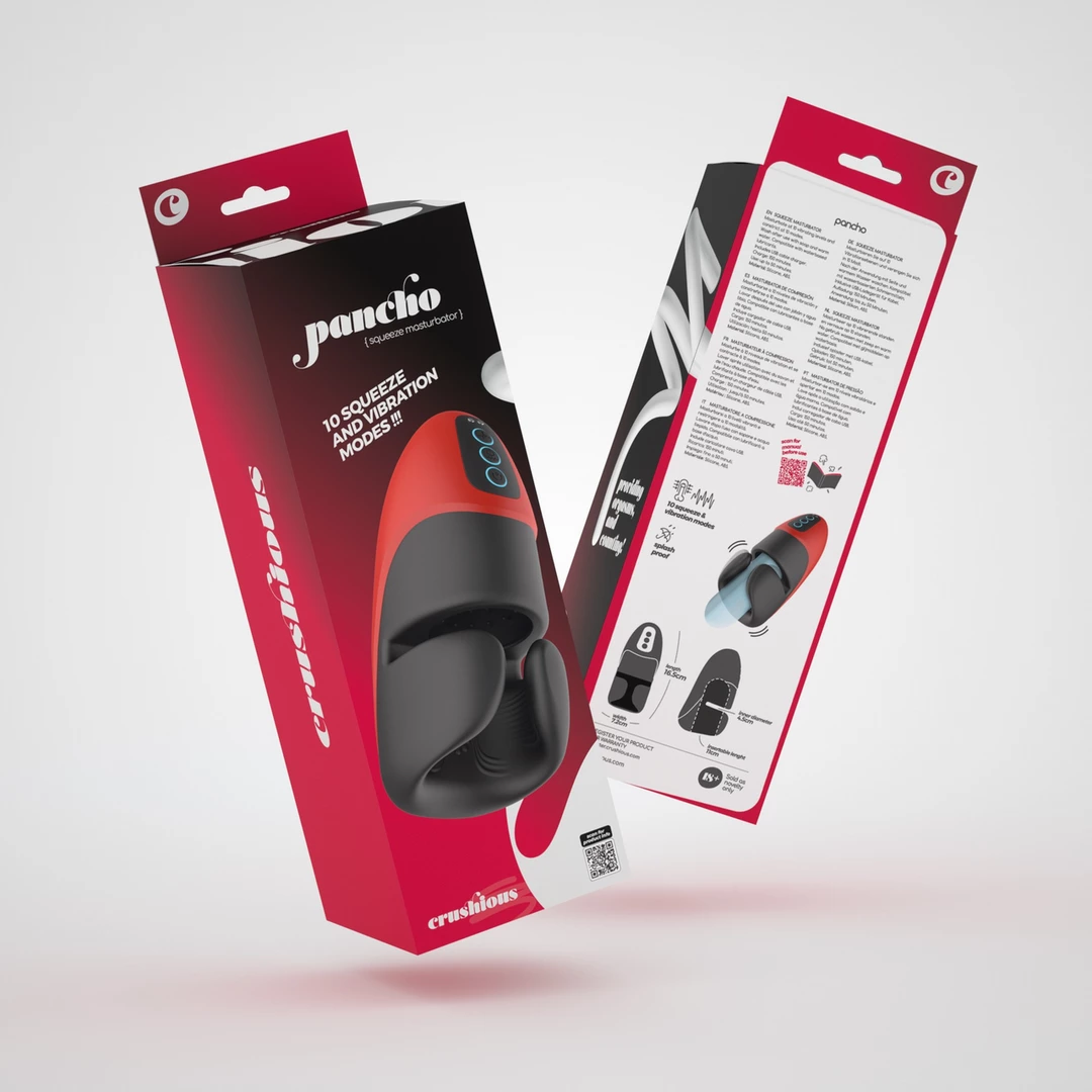 Crushious Pancho Intimate Device Rechargeable Compression Red/Black combines 10 vibration modes and rechargeable power in a practical