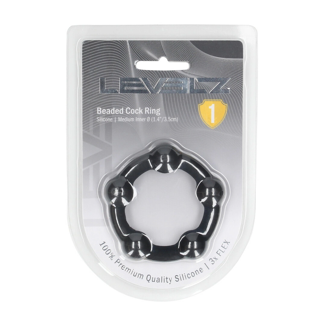 LEVELZ Pierścienie Silikonowe z Kulkami M 35mm Czarny - Anelma eroticshop