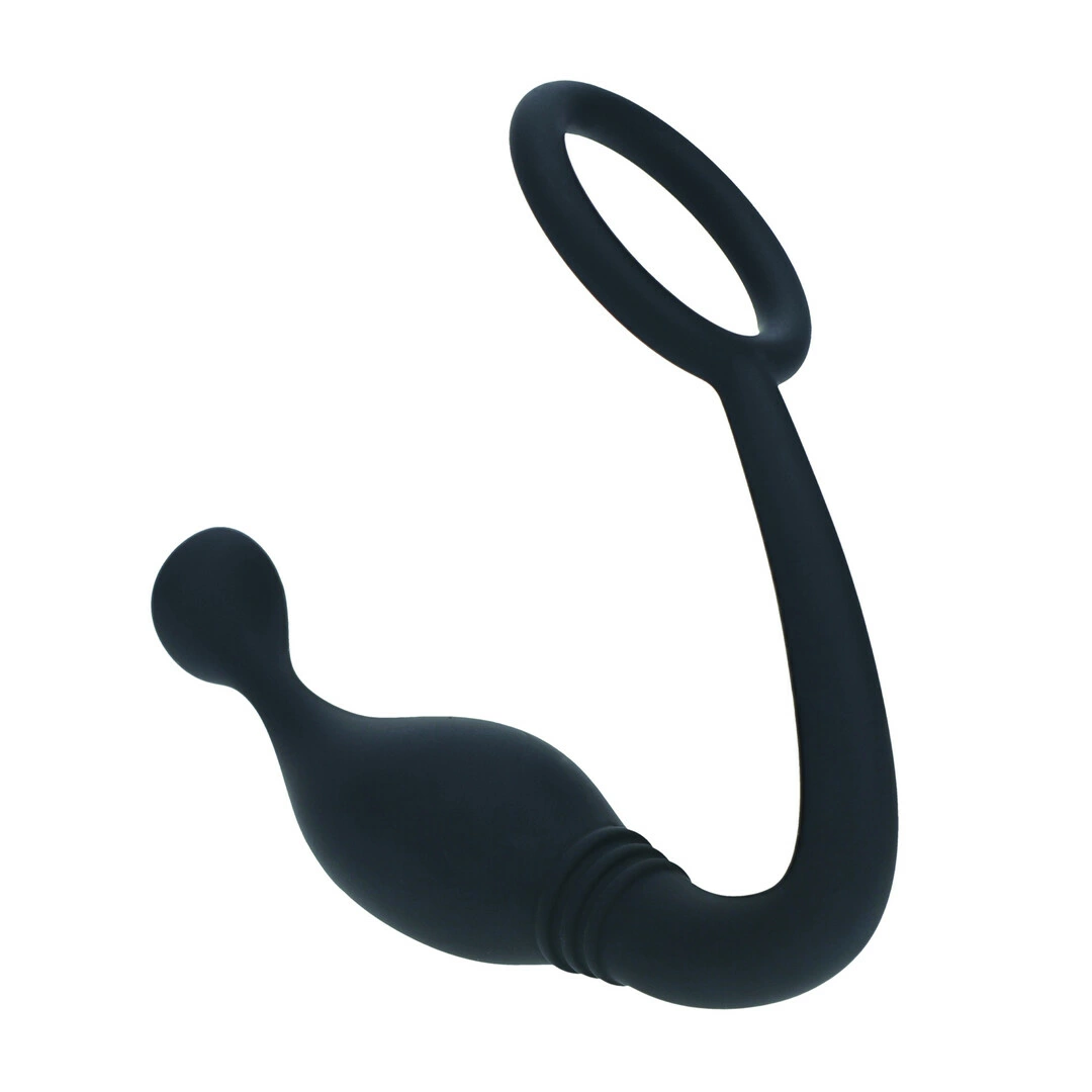 LEVELZ Silicone Intimate Support Ring S with Curved Prostate Massager Black. See functions