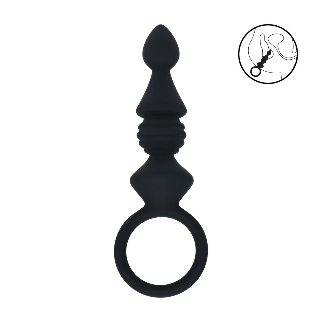 LEVELZ Ribbed Silicone Anal Probe with Loop Black - Compact Flexible Design - Anelma sextoys