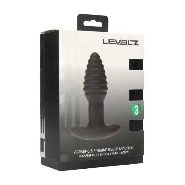 LEVELZ Plug silikonowy czarny - wibrujÄ…cy model z rotacjÄ… i Å¼ebrowaniem