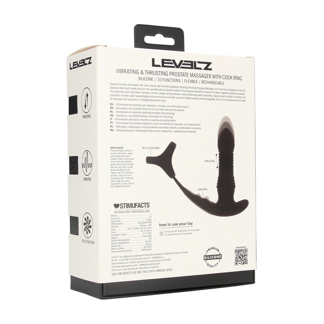 LEVELZ Pro Black - Vibrating Thrusting Anal System with Ring