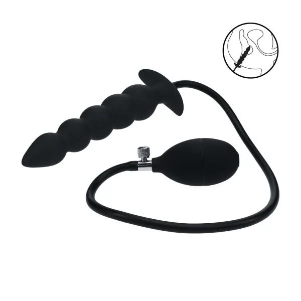 LEVELZ Silicone Inflatable Beaded Plug Black 12 cm Adjustable Size - Anelma sextoys
