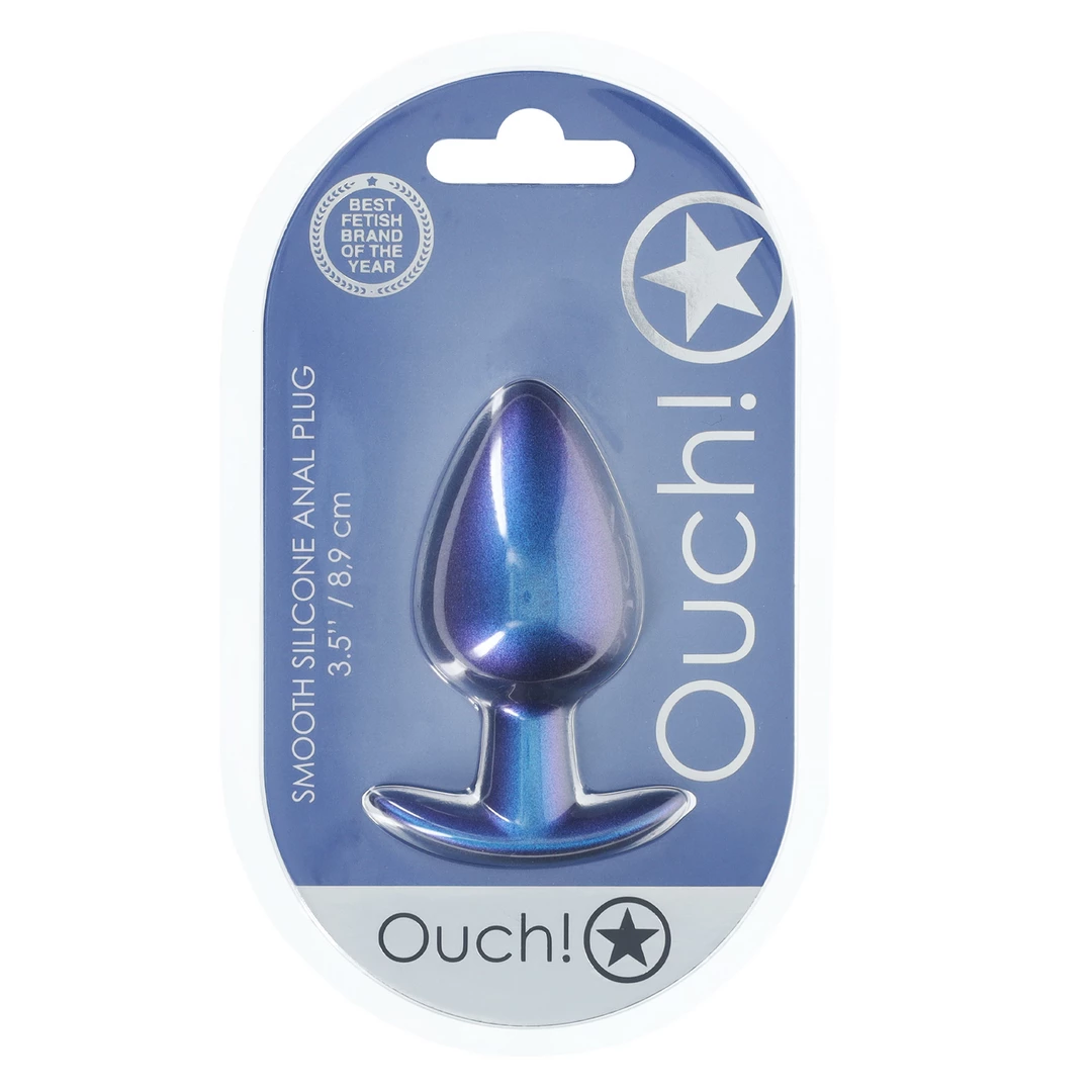 Ouch! Metallic Blue Large Smooth Silicone Plug 3.5'' (8.9 cm)
