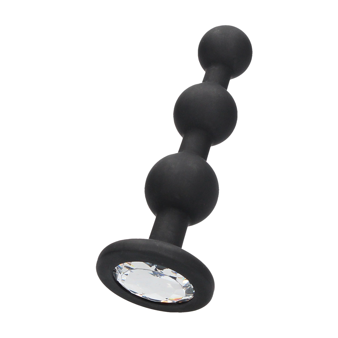 Ouch! Silicone Beaded Anal Plug with Diamond-Style Crystal Base Black