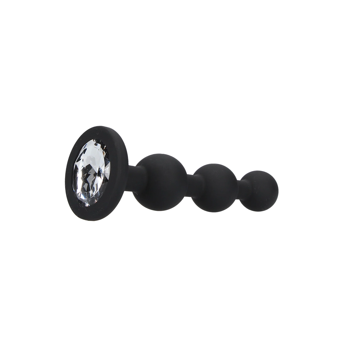 Ouch! Silicone Beaded Anal Plug with Diamond-Style Crystal Base Black. Butt plug. See functions