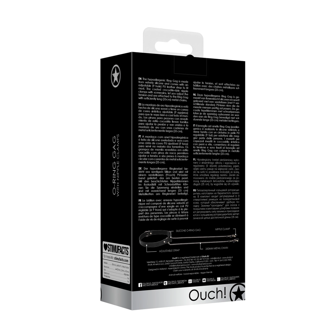 Ouch! O-Ring Ball Gag silikonowy z regulacją i łańcuszkami 35 cm
