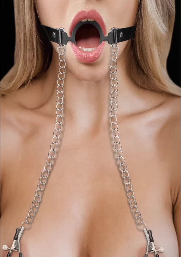 Ouch! O-Ring Ball Gag silikonowy z regulacjÄ… i Å‚aÅ„cuszkami 35 cm