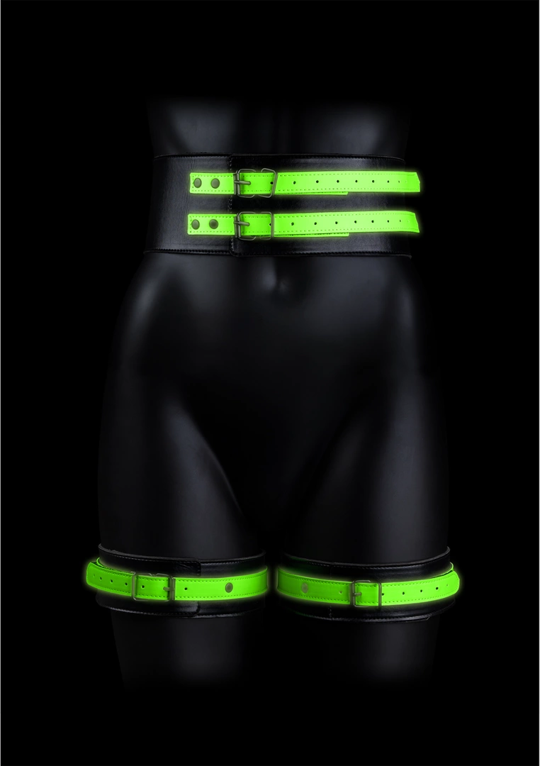 Ouch! Glow in the Dark L/XL - kajdanki na uda z paskiem