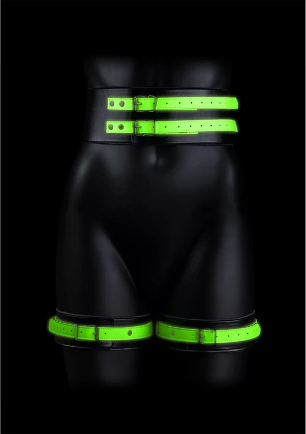 Ouch! Glow in the Dark kajdanki na uda z paskiem S/M