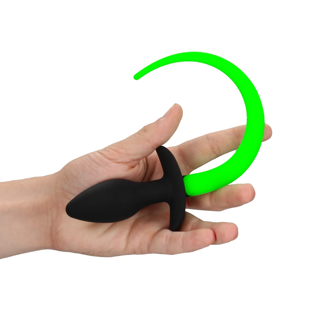 Ouch! Puppy Tail Plug Glow-in-the-Dark Silicone Medium Green