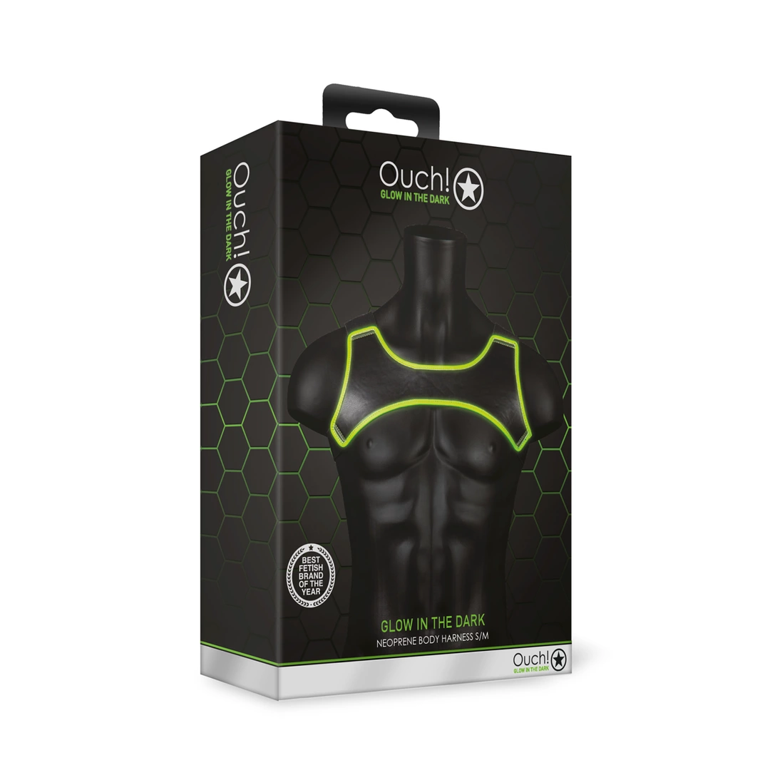 Ouch! Neoprene Harness Glow in the Dark Adjustable S/M Green