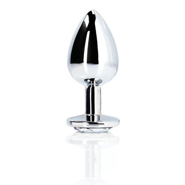 Ouch! Aluminum Intimate Plug Medium with Round Gem Base - Silver