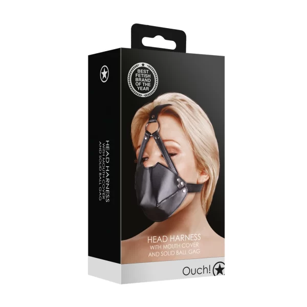 Ouch! Head Harness PU Leather with Adjustable Ball Gag