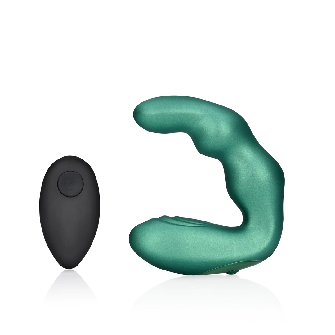 OUCH! Vibrating Remote-Control Intimate Device Metallic Green Silicone