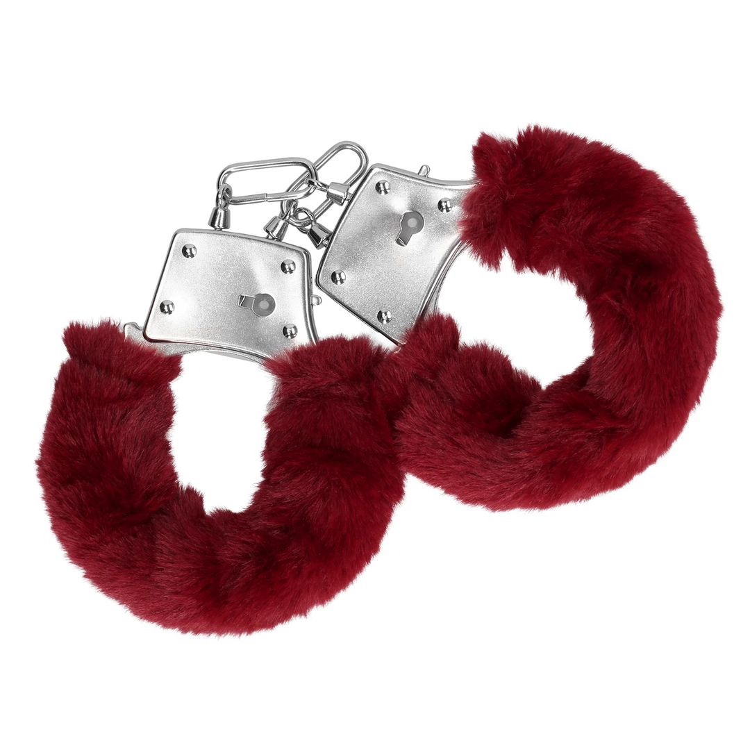 EasyToys Furry Adjustable Metal Handcuffs Red Soft Plush