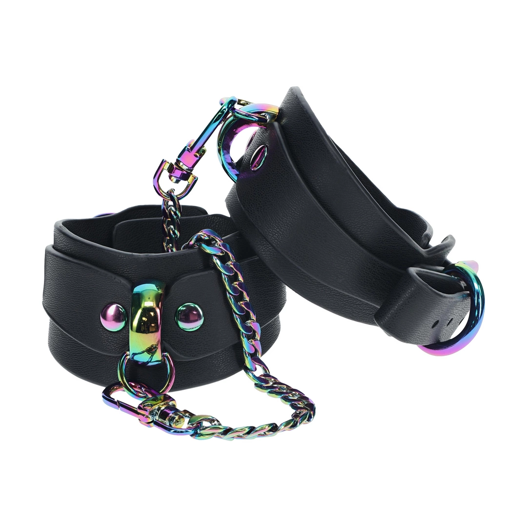 Ouch! Venice Collection Kajdanki Skorzane Czarny Iridescent Design