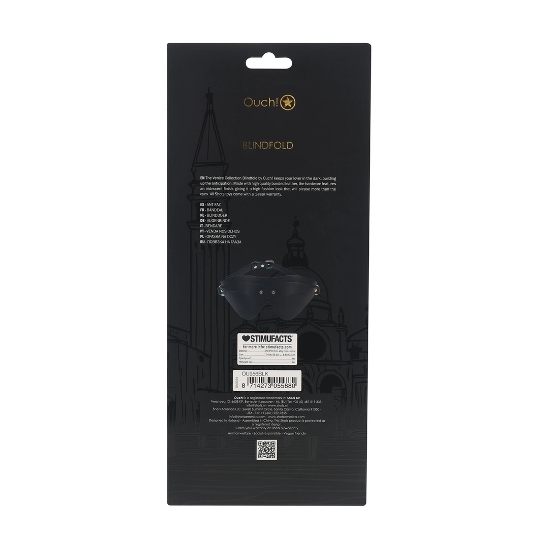 Ouch! Venice Collection Adjustable Eye Mask Black Bonded