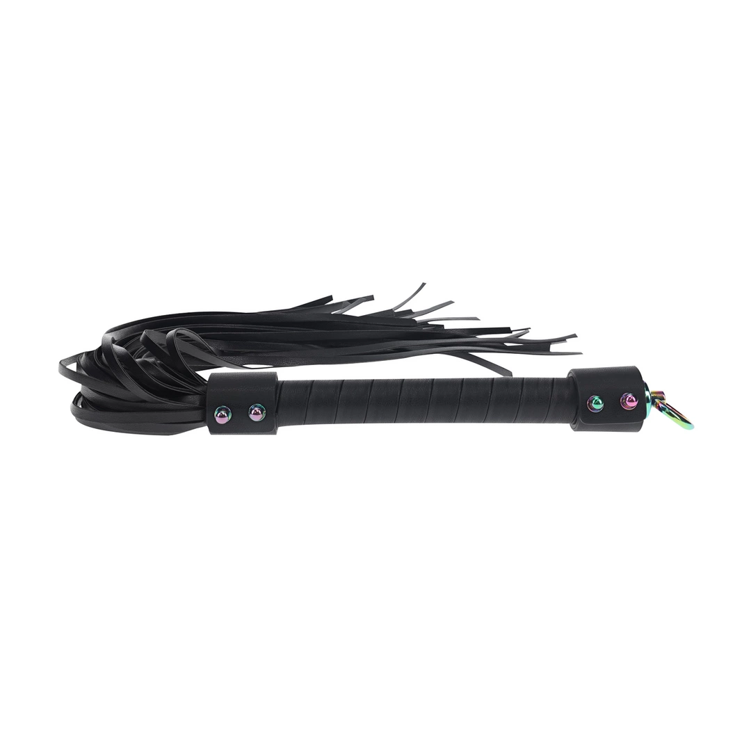 Ouch! Venice Collection Flogger Black - elegancki bat skorzany z uchwytem - Anelma Ouch! Venice Collection Flogger Black - elegancki bat skorzany z uchwytem