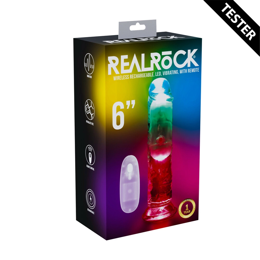 RealRock LED Przezroczysty Model Wibracyjny 15 cm - Tester z PrzyssawkÄ…