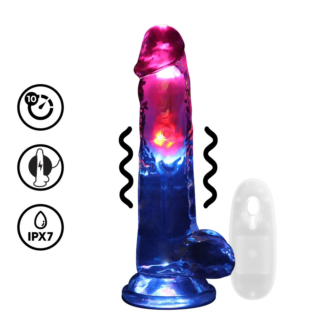 RealRock LED Vibrating Straight Model with Suction Base 20cm Transparent - Anelma sextoys